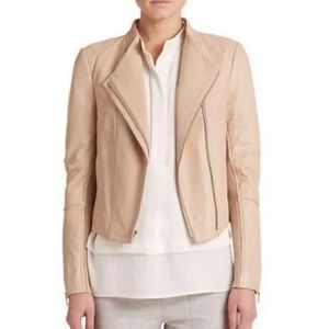 Vince Tan Lamb Skin Leather Moto Jacket - size S